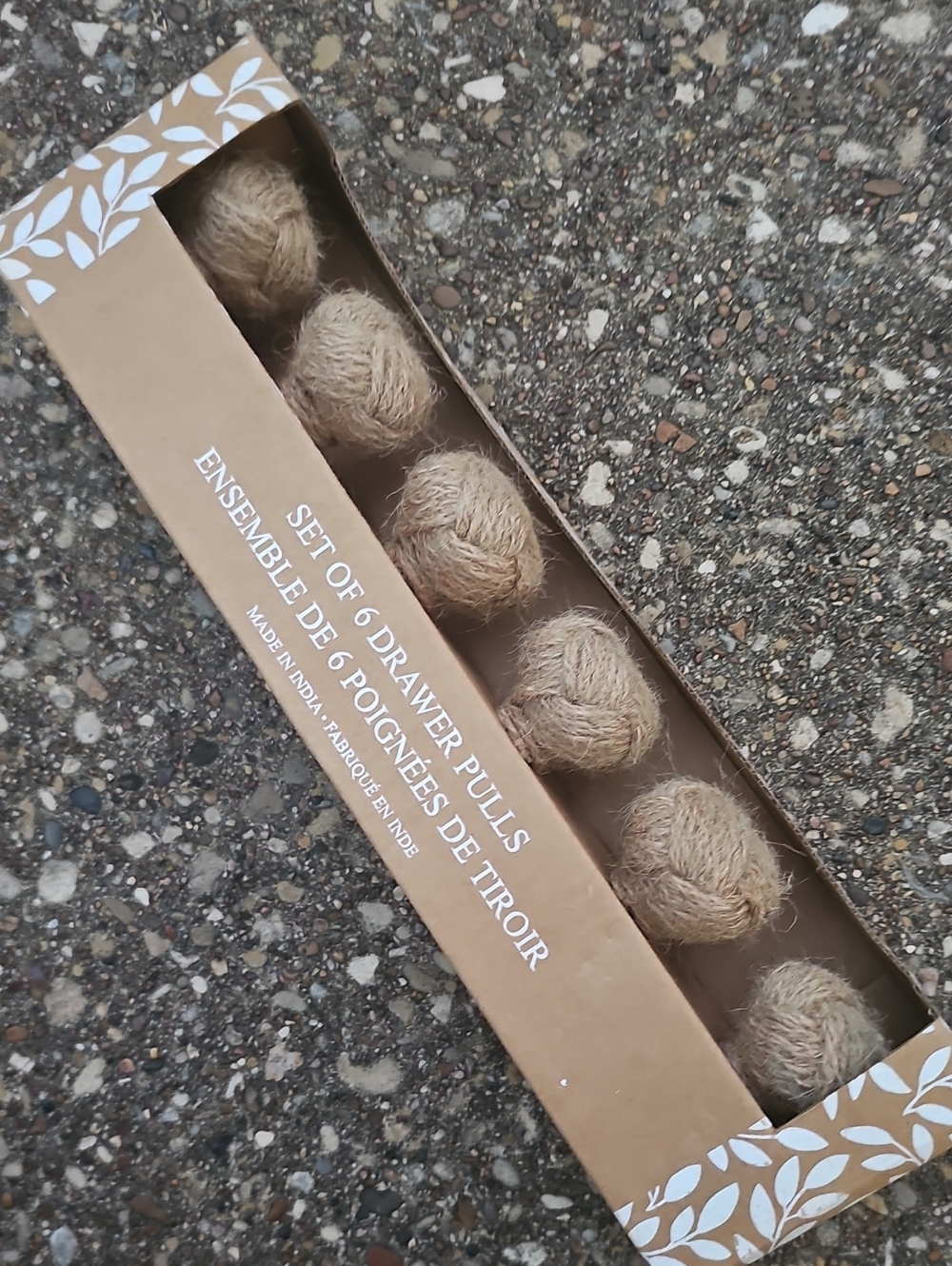 Set of 6 Natural Jute Drawer Pulls - Rope Ball Knobs